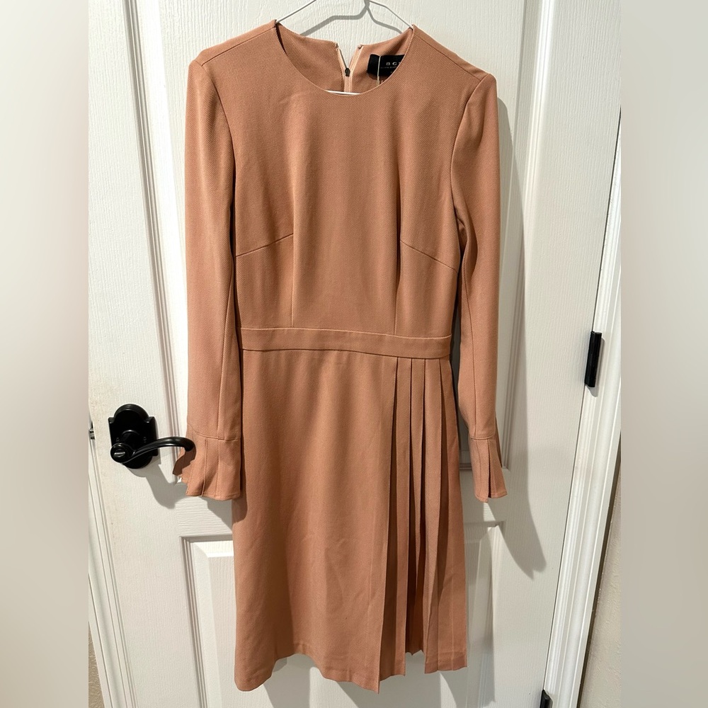 BGL Neutral Wool Pleated Midi Dress NWT